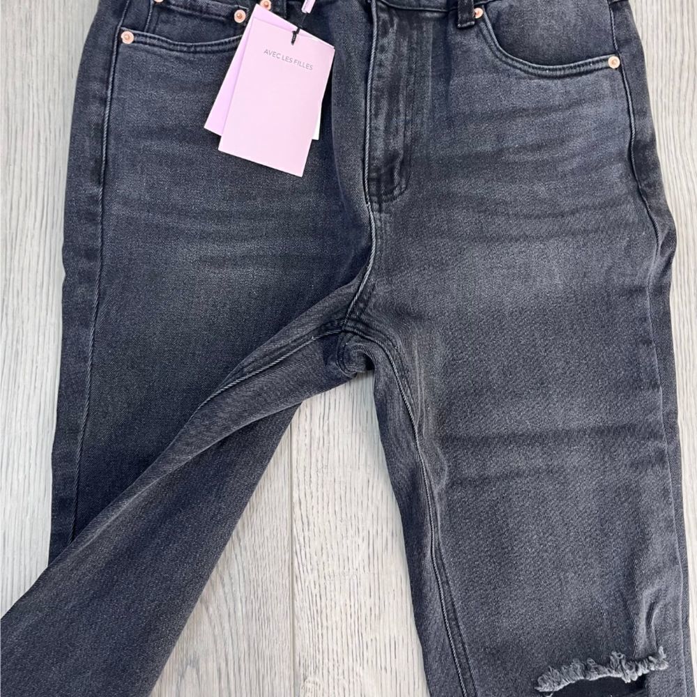 Avec Les Filles Women Size 29 Black Distressed Kick Flare Denim Cotton NEW Jeans - Picture 11 of 12